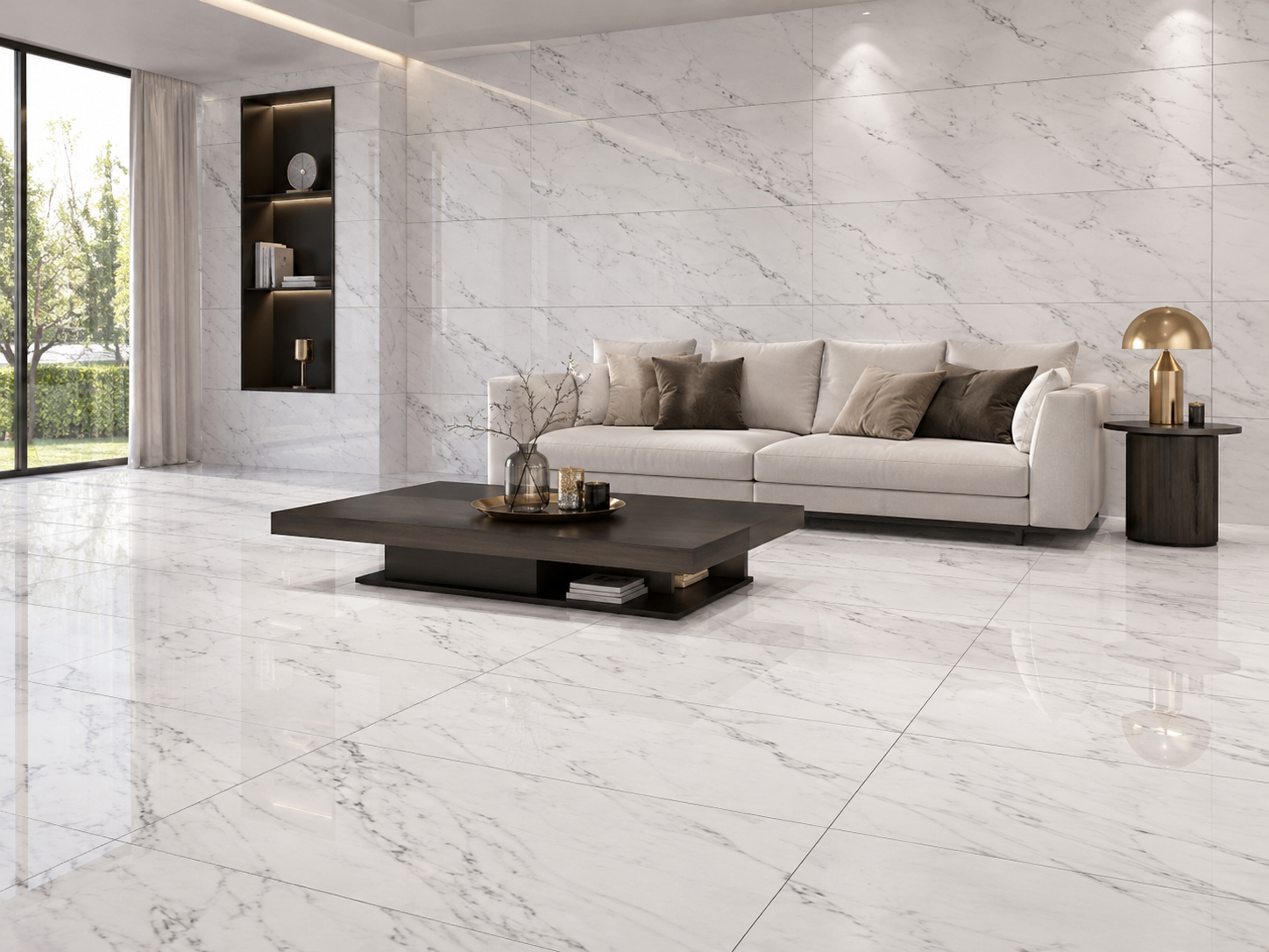 Carrara White in Living Room