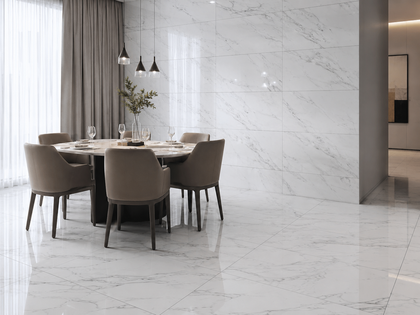 Carrara White in Dining Room